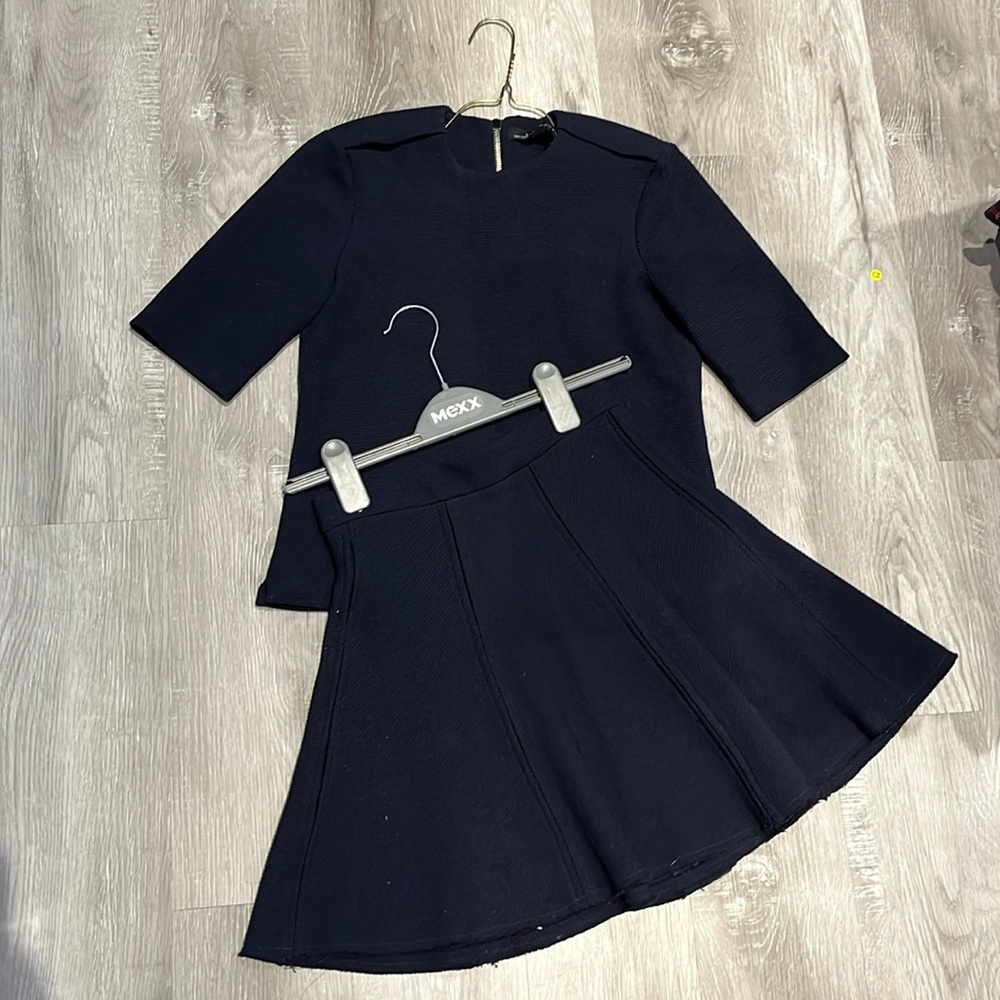 Zara Navy blue 2 pc short sleeve top and mini skirt
